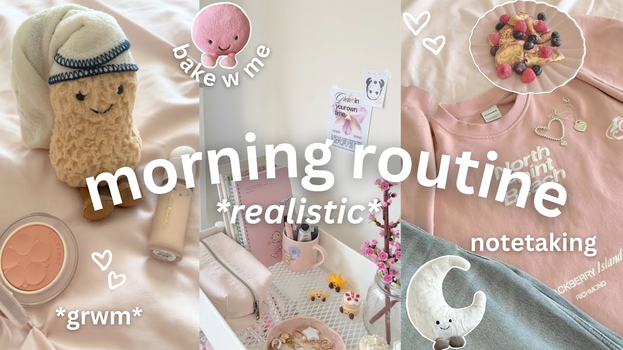 5 AM productive morning routine 🎀🐇 school morning, GRWM, study vlog, baking cookies  𝜗𝜚 ࣪˖ ִ
