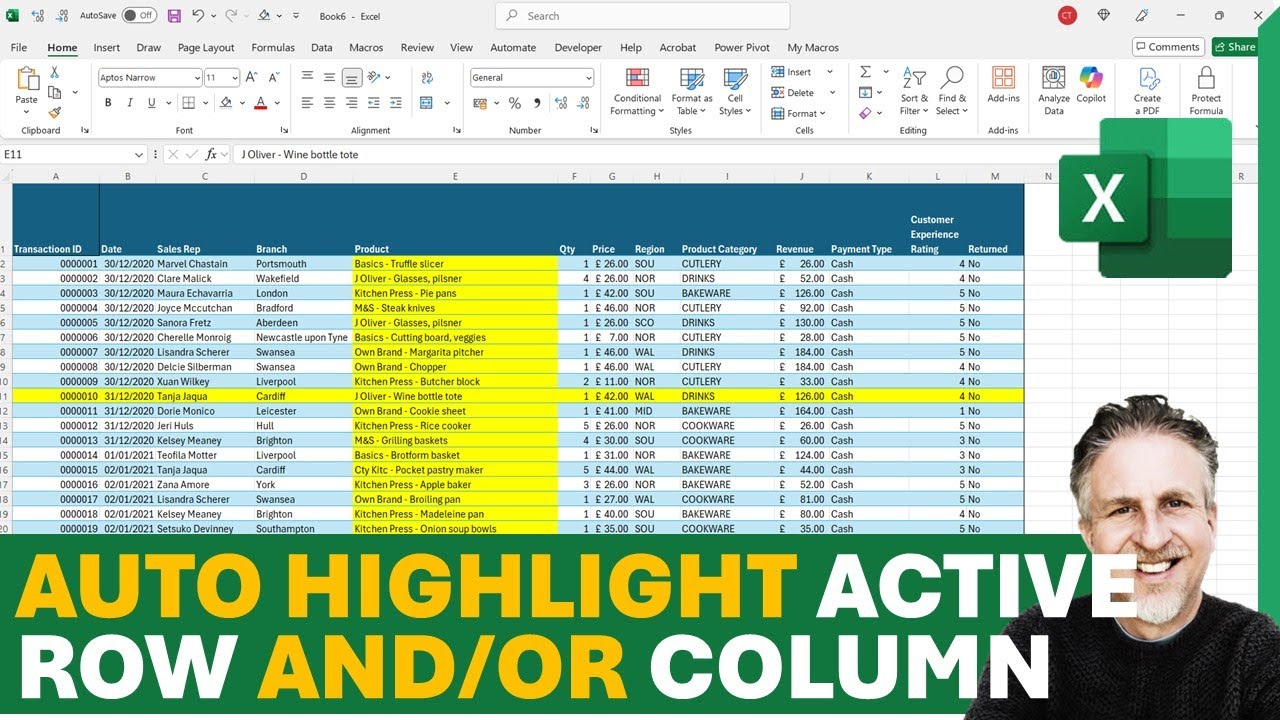 Automatically Highlight Active Row and/or Column With or Without VBA