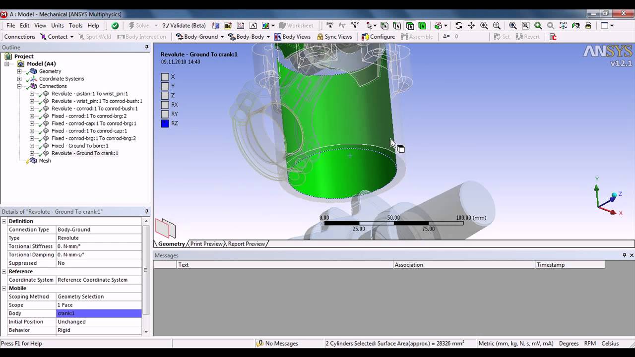 Динамический анализ поршневой группы в ANSYS Mechanical