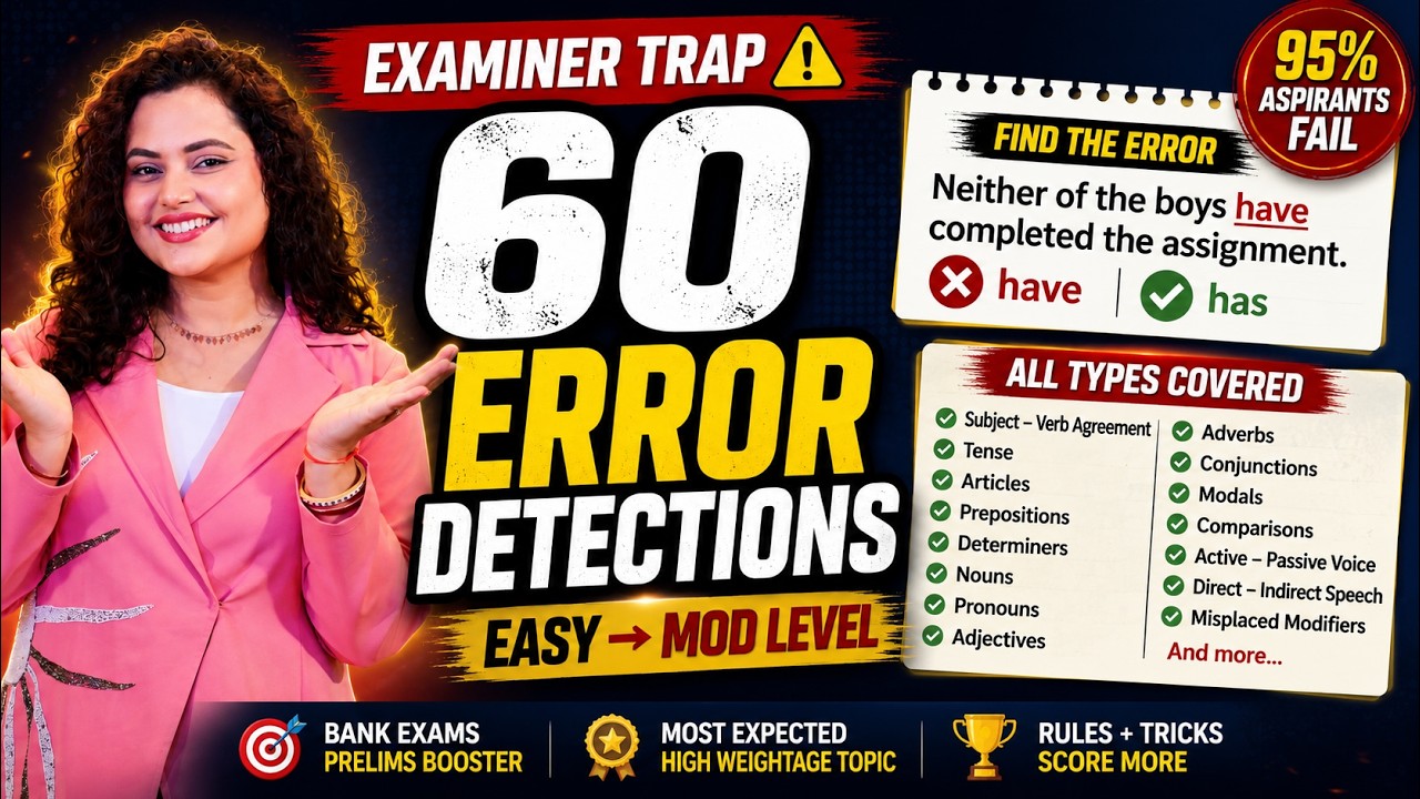 60 Error Detection Questions for SBI PO & IBPS PO 2026 | English Grammar | Prelims Booster
