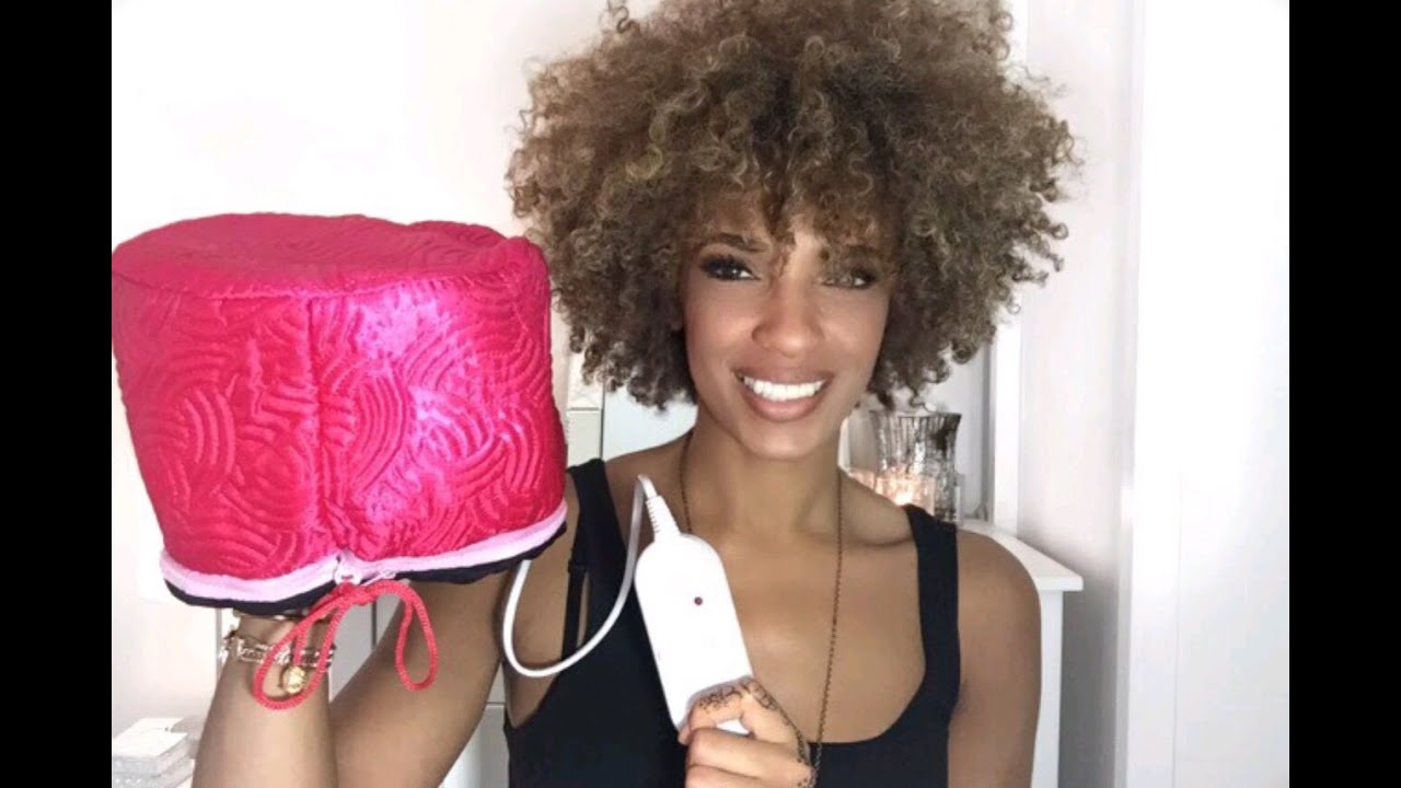 DIY HOT OIL TREATMENT FOR NATURAL HAIR USING BOUNCE ESSENTIALS HAIR HEATED CAP