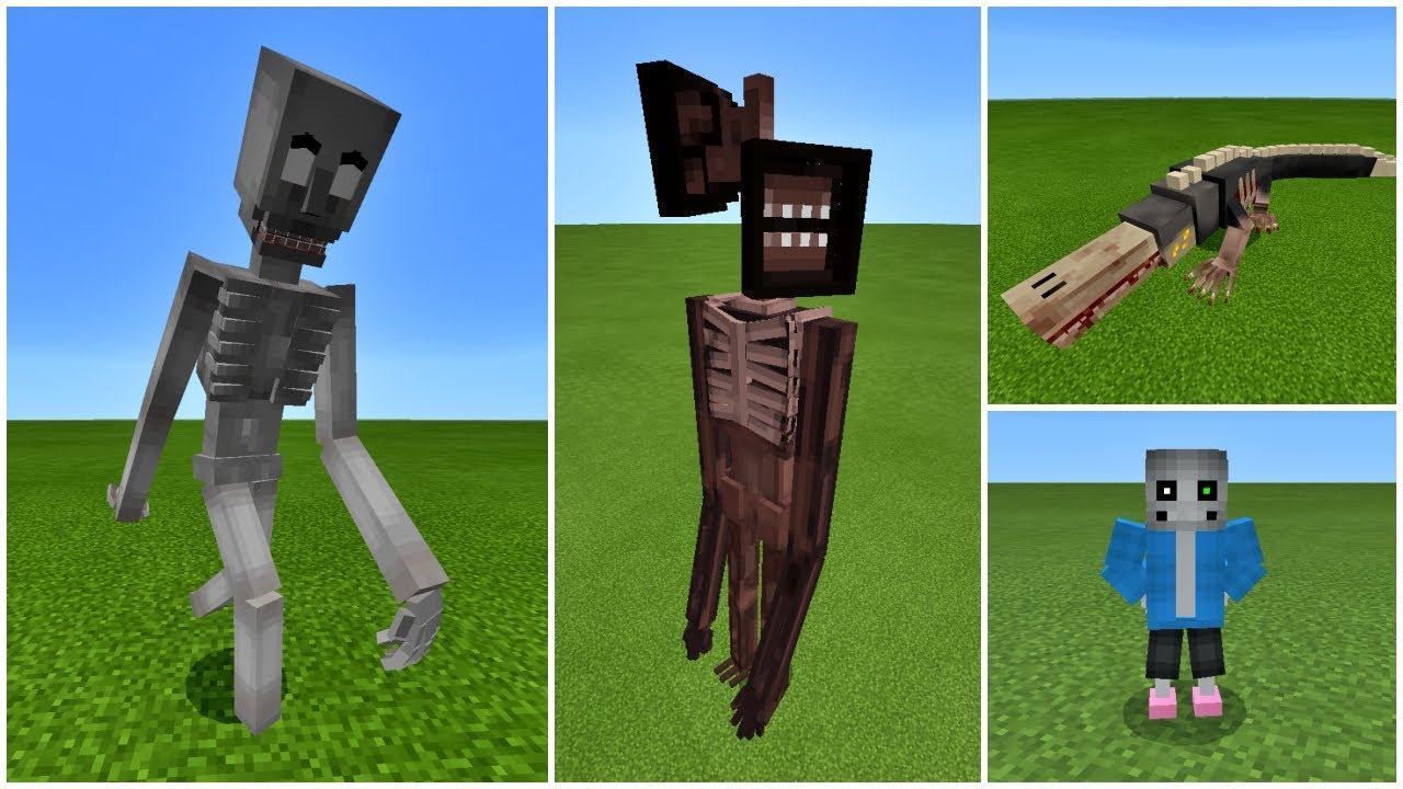 SCP-096 vs. SCP-173, SCP-682, Beast Bendy, Siren Head, Cartoon Cat and Sans in Minecraft MCPE Addon