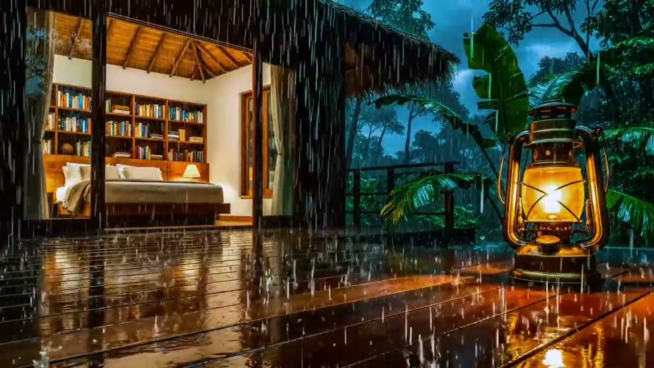 Rainy Night in a Cozy Jungle Cabin 🌧️🕯️ Deep Sleep, Relaxation, Focus & Stress Relief