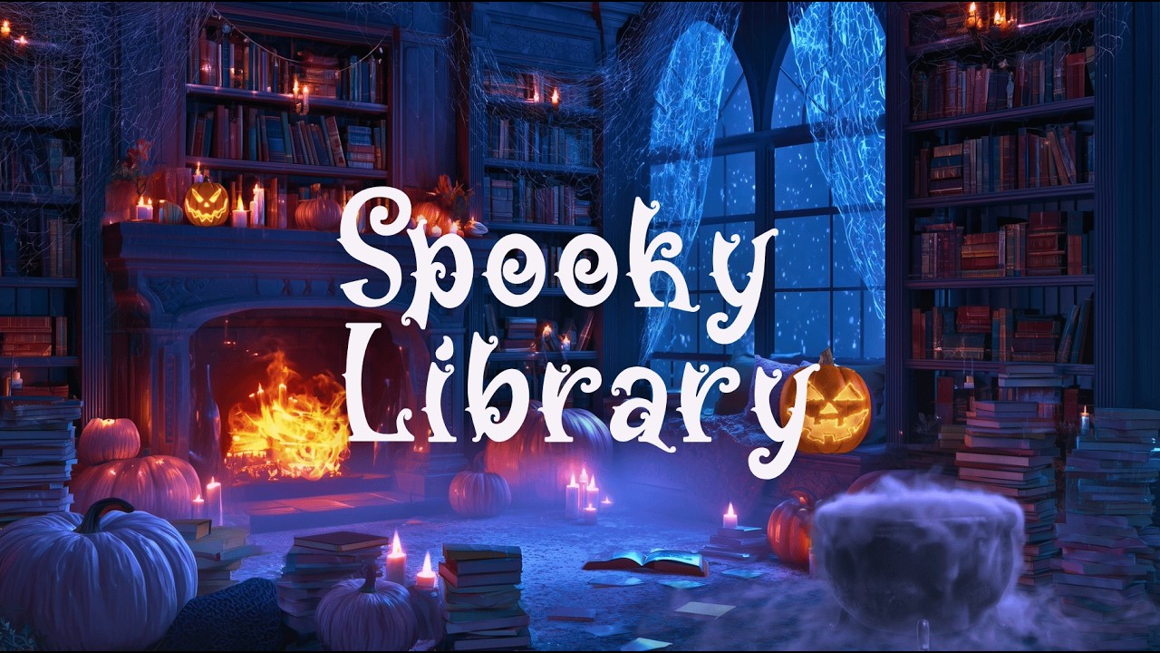 Cozy Spooky Library on Halloween Night | Autumn Rain & Ambience Playlist | NO MID-ROLL ADS