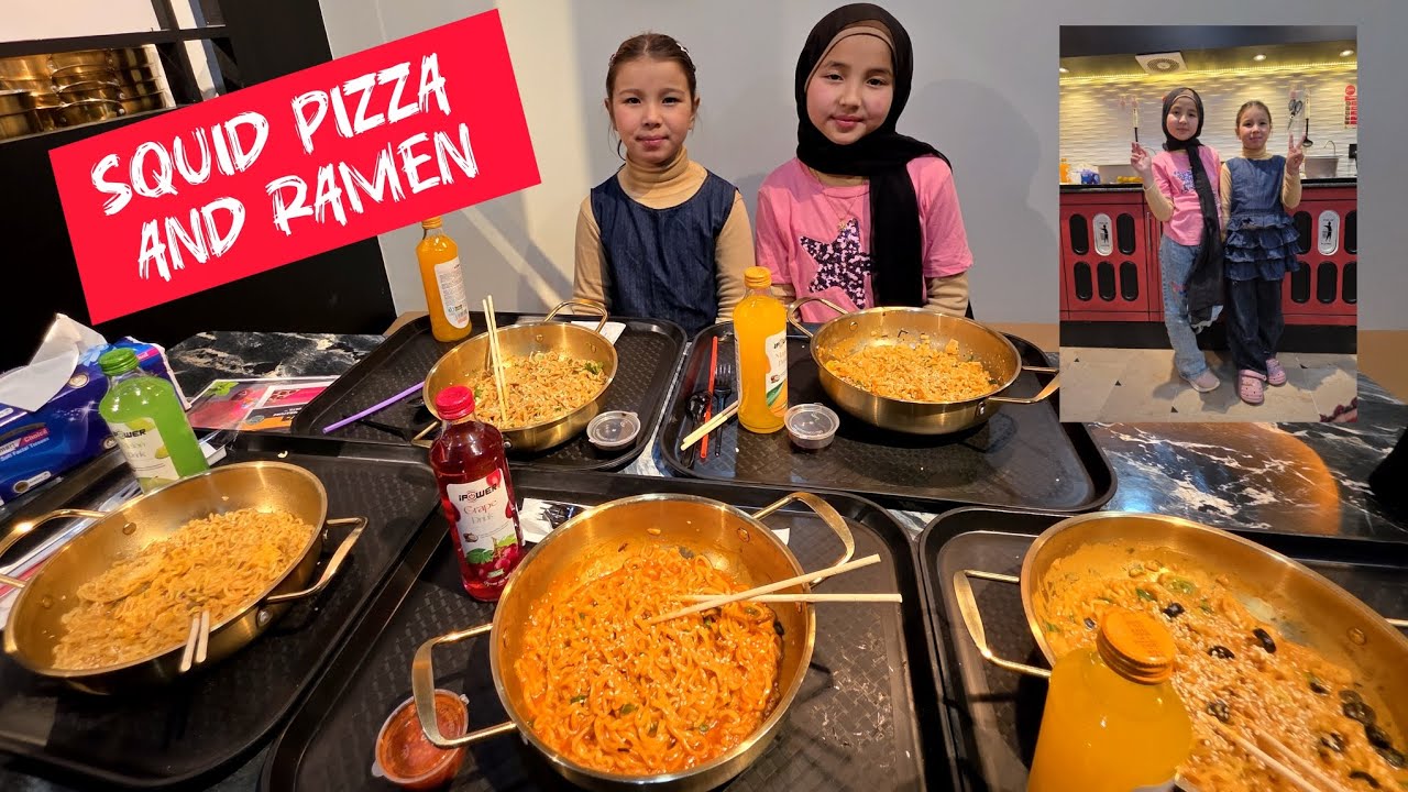 ⭕️⭐️🔺️SQUID PIZZA🍕AND RAMEN🍜 WITH TAHA AND NOOR FOR THE 1ST TIME