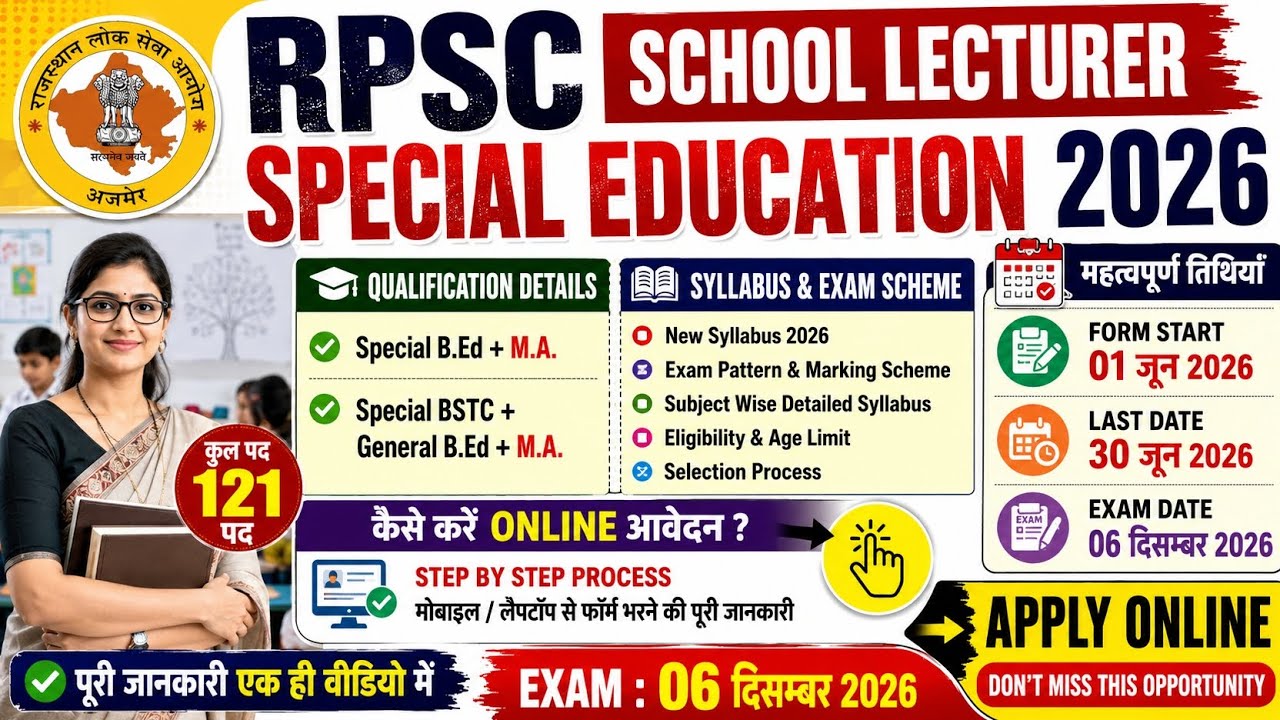How to Apply for RPSC School Lecturer Special Education 2026: Online Form Filling Process & Notif...