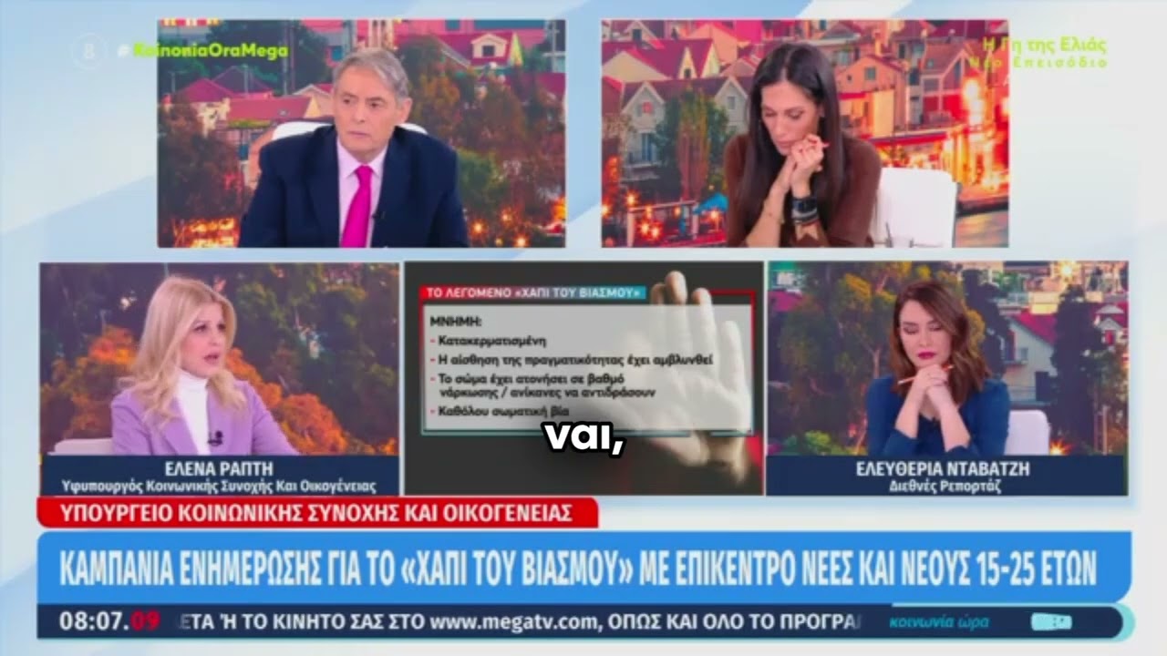 Η Έλενα Ράπτη, στην εκπομπή «Κοινωνία Ώρα Mega», για την καμπάνια που αφορά το «χάπι του βιασμού»
