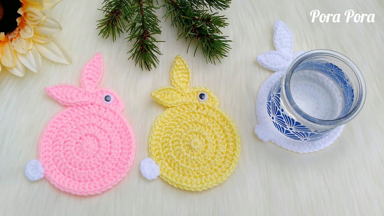 Crochet Bunny Rabbit Coaster I Crochet Easter Decorations I Crochet Bunny Rabbit Applique
