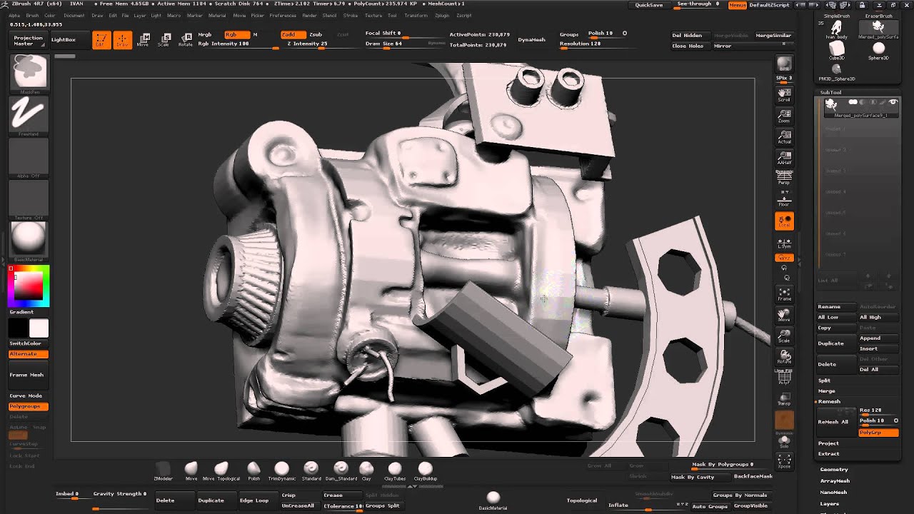 IVAN (продолжение.ReMesh,Group As DynaMesh Sub)( Zbrush)