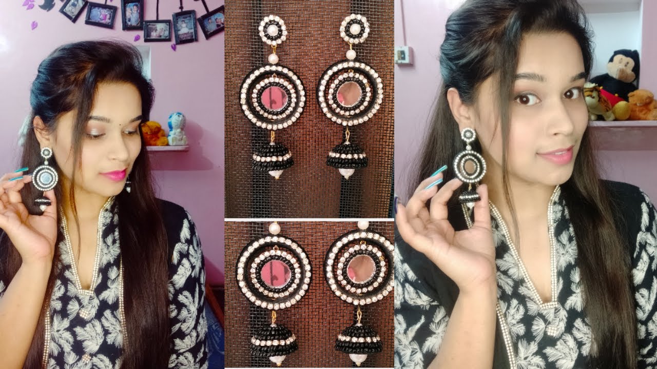 DIY -Party wear black heavy earrings || Step-by-step easy tutorial ||