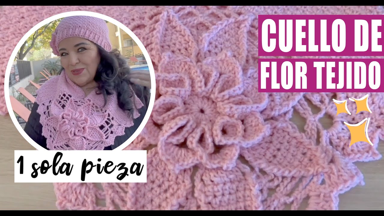 Una SOLA PIEZA - Cuello con flor tejida - fácil y rápido con LAURA CEPEDA
