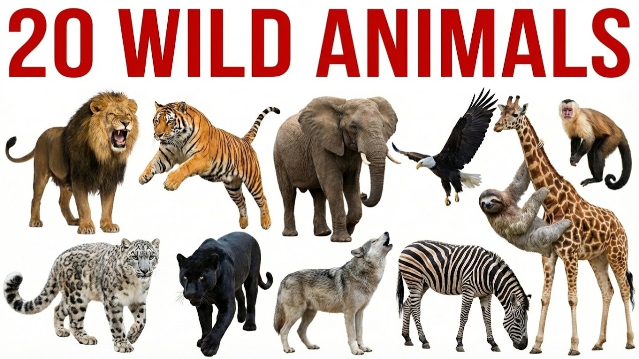 20 जंगली जानवरों के नाम | 20 Wild Animals Name in Hindi and English Facts | Khushi Mem Ki Pathshaala