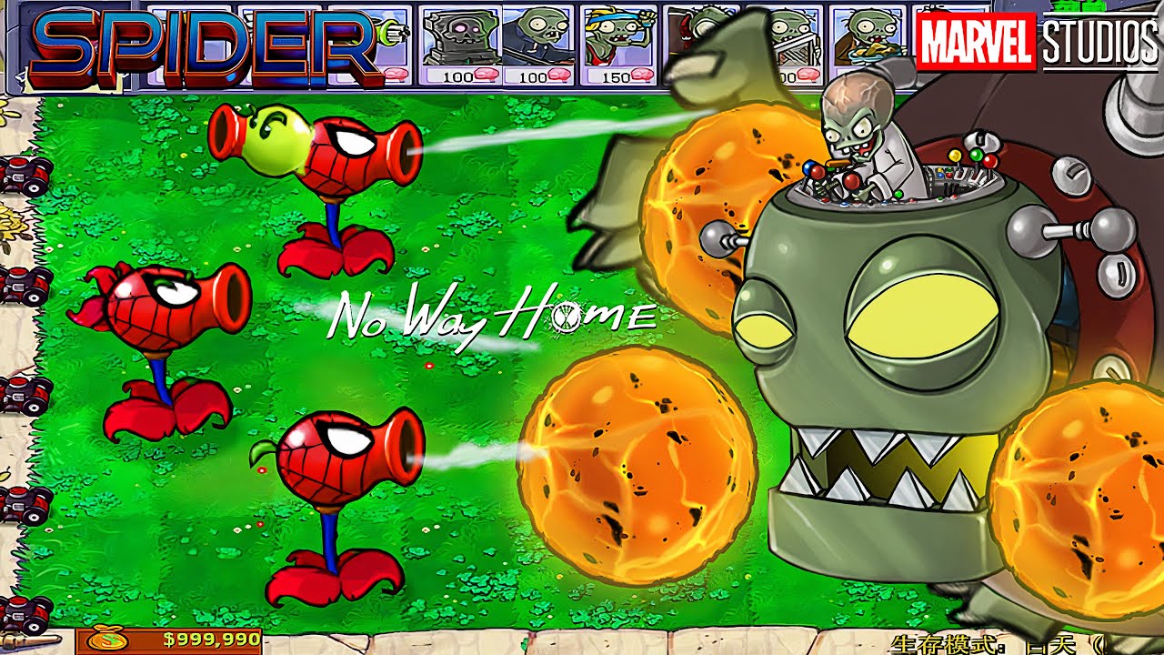 Plant vs Zombies : Spider Pea vs Dr Zomboss ( No Way Home Mode ) - Pvz HARD MOD 2022