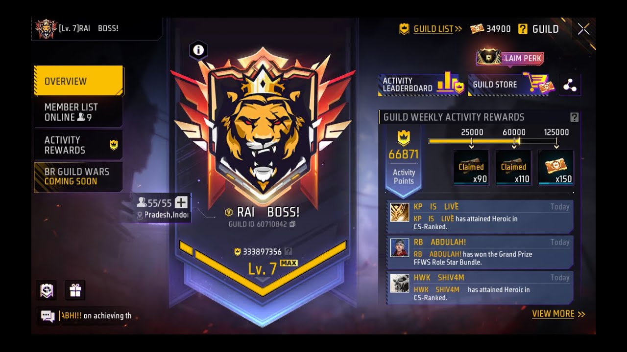 FREE FIRE LIVE V BADGE GUILD TESTING | GUILD TEST | YOUTUBER KA GUILD V BADGE GUILD