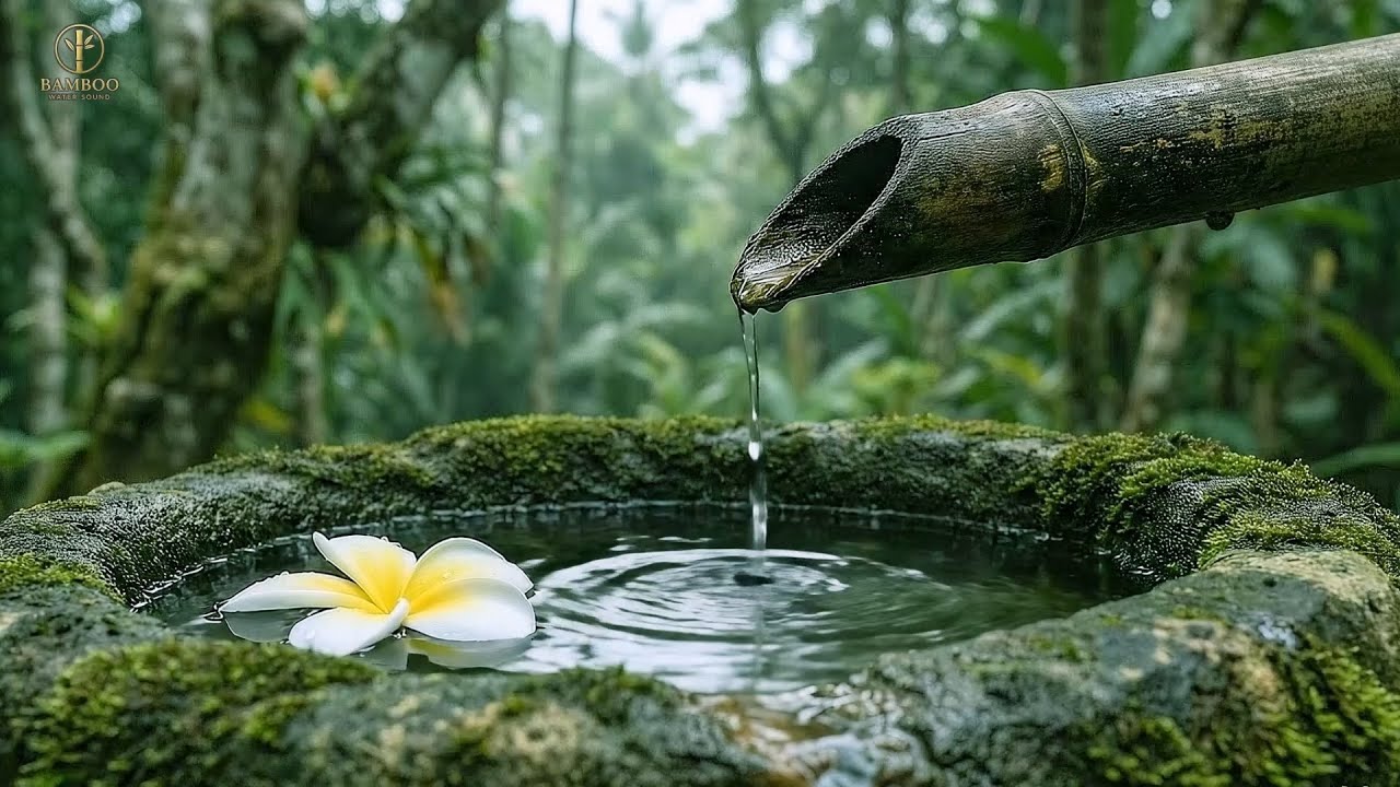 Relaxing Piano + Bambbo Water Sounds 🌿 Deep Insomnia, Release Stress, Anxiety