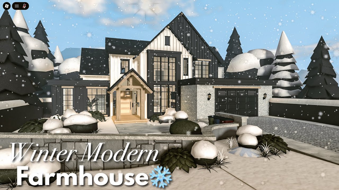 Bloxburg : WINTER MODERN FARMHOUSE | Speedbuild | PART 2