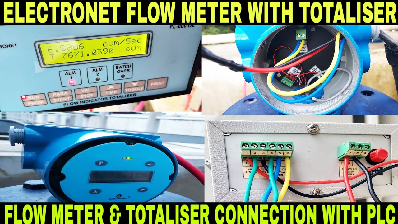 Electronet Flow Meter With Totaliser Wiring | Flow Meter PLC Connection | Ultrasonic Flow Meter