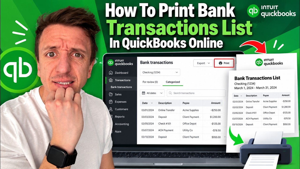 Как распечатать список банковских операций в QuickBooks Online (2026)