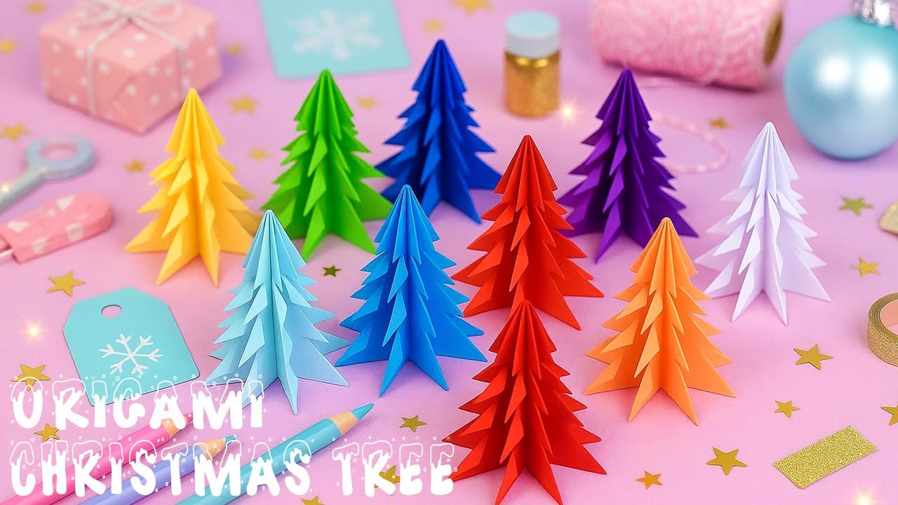 Origami 3D Christmas Tree | How to make Kawaii Pastel Origami Christmas Trees