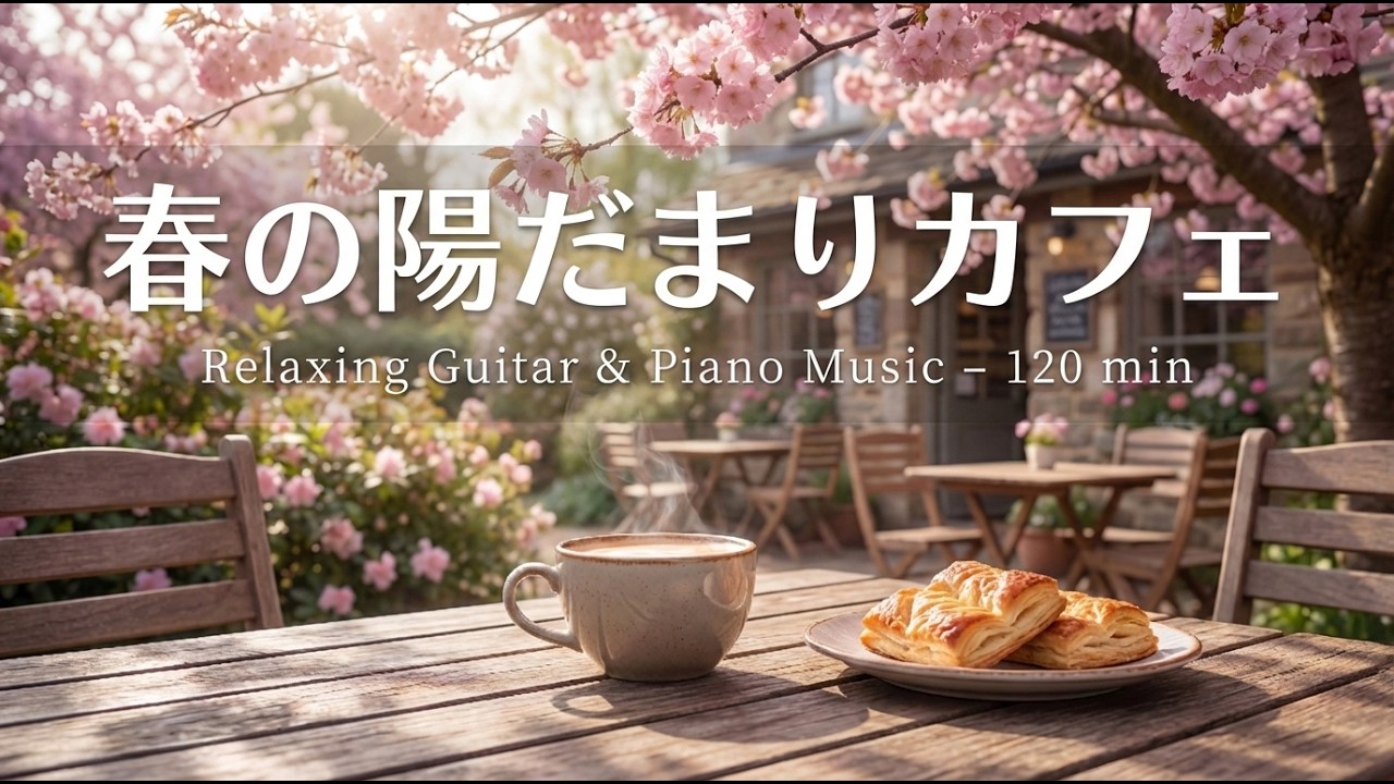 【春カフェBGM】春の陽だまりジャズカフェBGM｜桜とコーヒーに癒されるギター&ピアノ 120分（作業用/読書/リラックス）