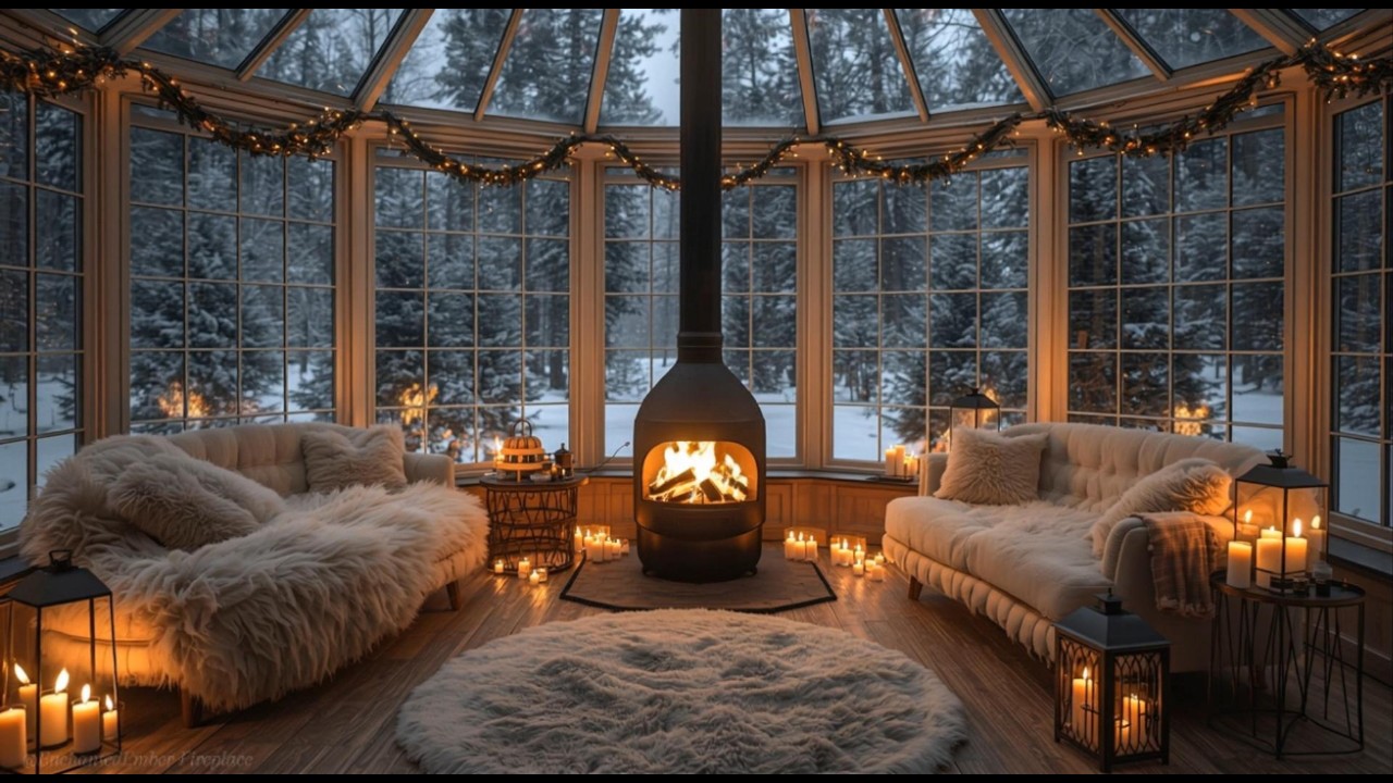 🔥 Crackling Fireplace Ambience & Snowstorm Outside | Cozy Winter Evening ❄️