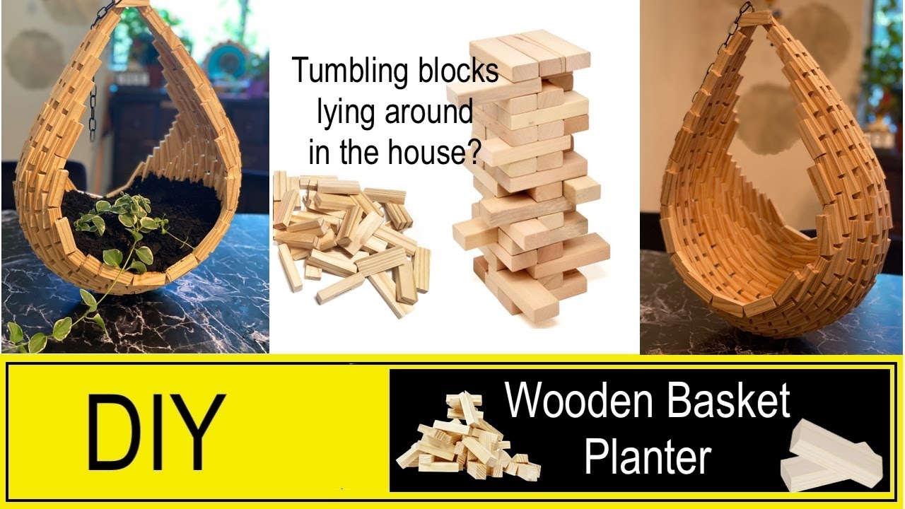DIY wooden basket planter || DIY hanging planter with Dollar tree blocks