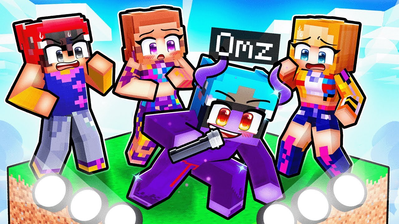 Surviving on One Block But I'm a KPOP DEMON HUNTER with Crazy Fan Girl in Minecraft!