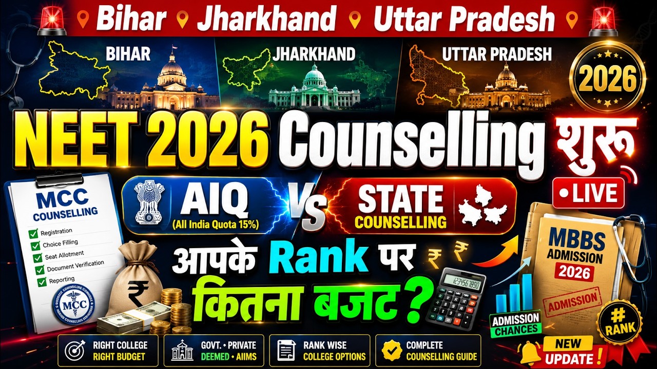 NEET 2026 Counselling Started 🚨 AIQ vs State Counselling | Bihar, UP & Jharkhand | Rank Wise MBBS