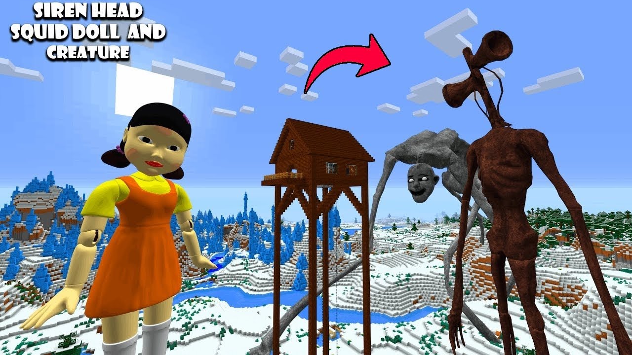 SURVIVING FROM 😱 SQUID GAME DOLL, SIREN HEAD & ROAD CREATURE in Minecraft