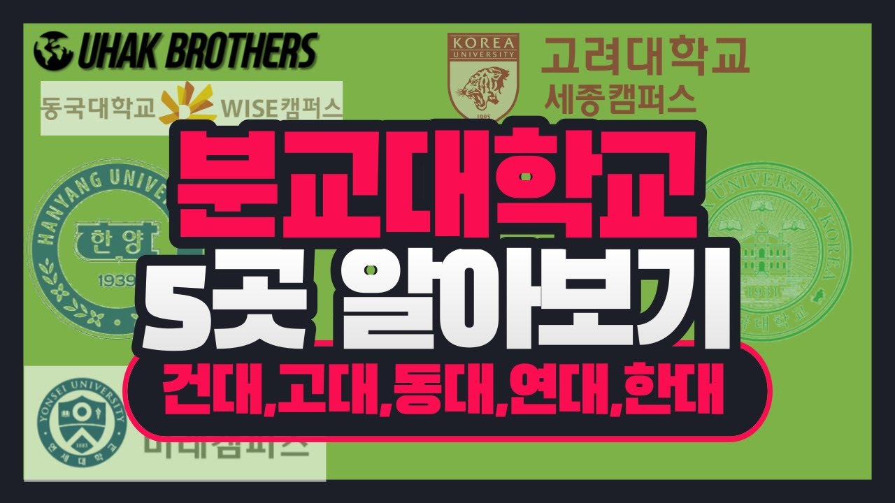 분교 대학교 5곳을 알아보자 | 건국대 글로컬, 고려대 세종, 동국대 와이즈, 연세대 미래, 한양대 에리카