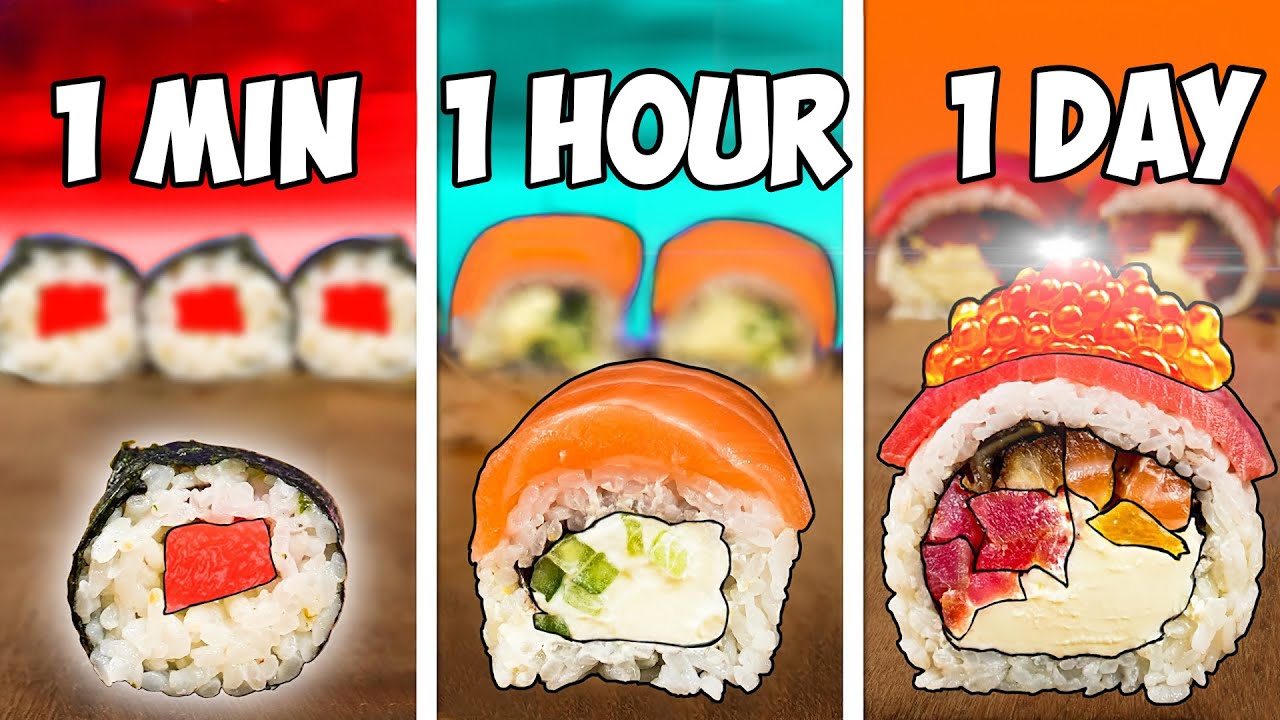 Rollos de Sushi de 1 minuto vs 1 hora vs 1 dia por VANZAI COCINANDO
