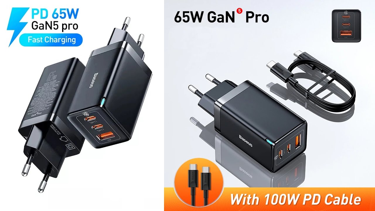 Best Gan Fast Charger | Baseus 65W GaN5 USB Type C Charger for iPhone Android & Laptop