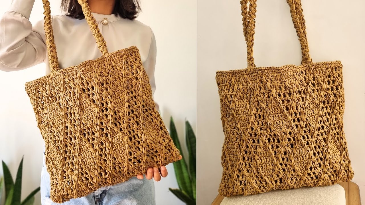 Hanmade crochet tote bag⚘️paper yarn shoulder bag toturial