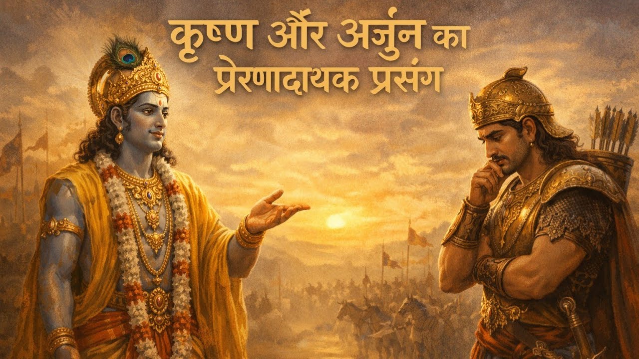 कृष्ण और अर्जुन का प्रेरणादायक।अपने कर्तव्य निभाने का संदेश। जीवन संदेश।जीवन@motivationeveryday1356 