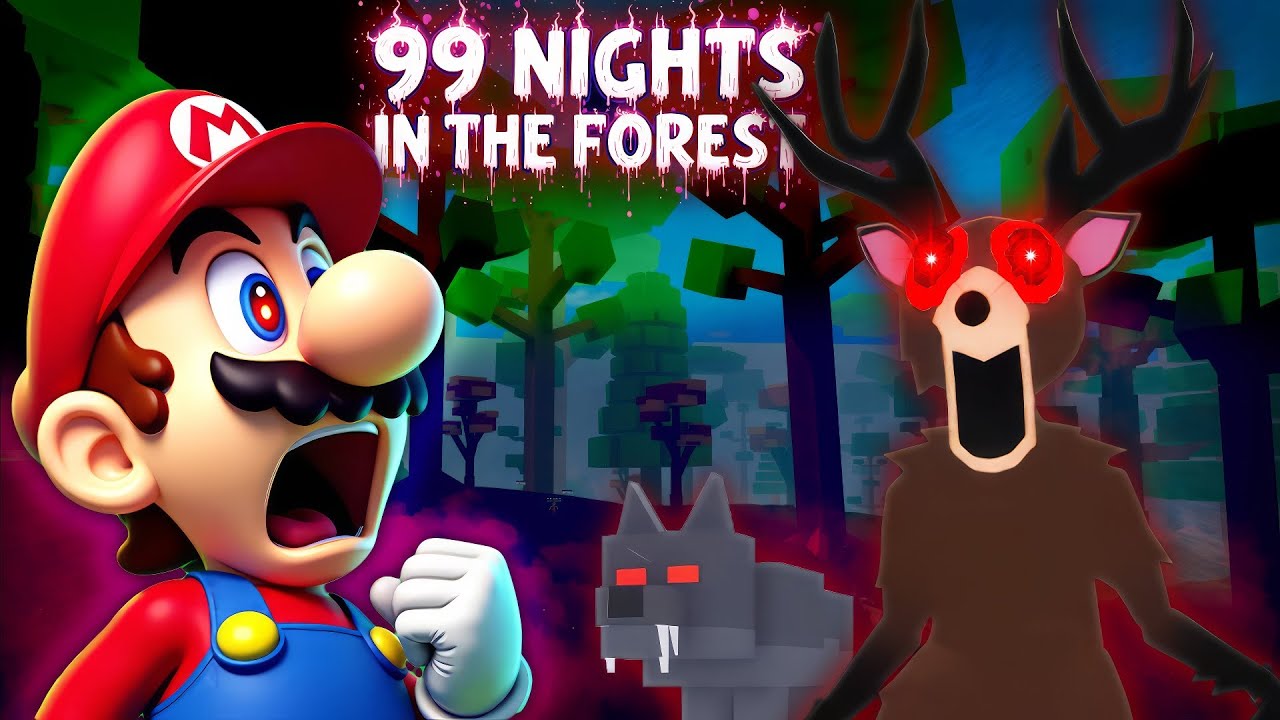 Марио играет в Roblox 99 Nights In The Forest с Луиджи