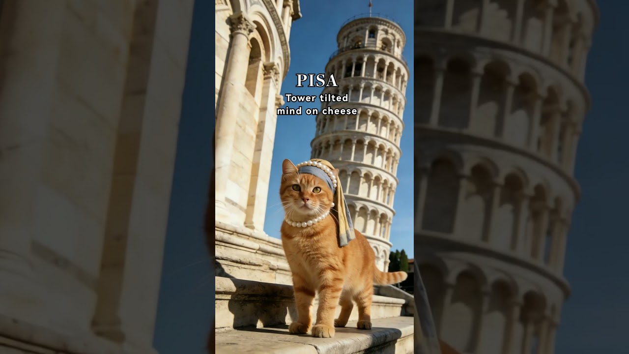 Wild! 😱😱At the Leaning Tower of Pisa—This Cat Only Cares About Cheese😼 