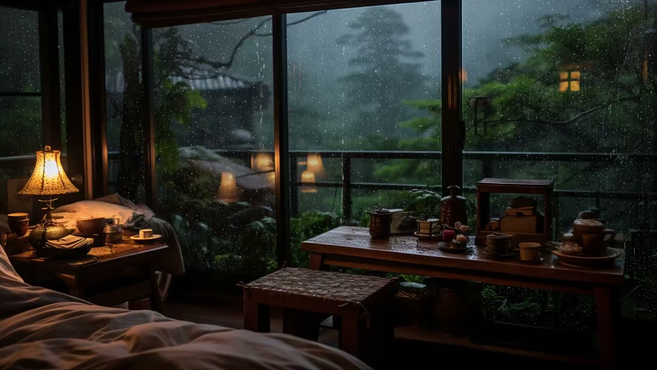 Gentle Piano Music with Rainy Window 🎹 Cozy Night Atmosphere for Deep Meditation and Better Sleep