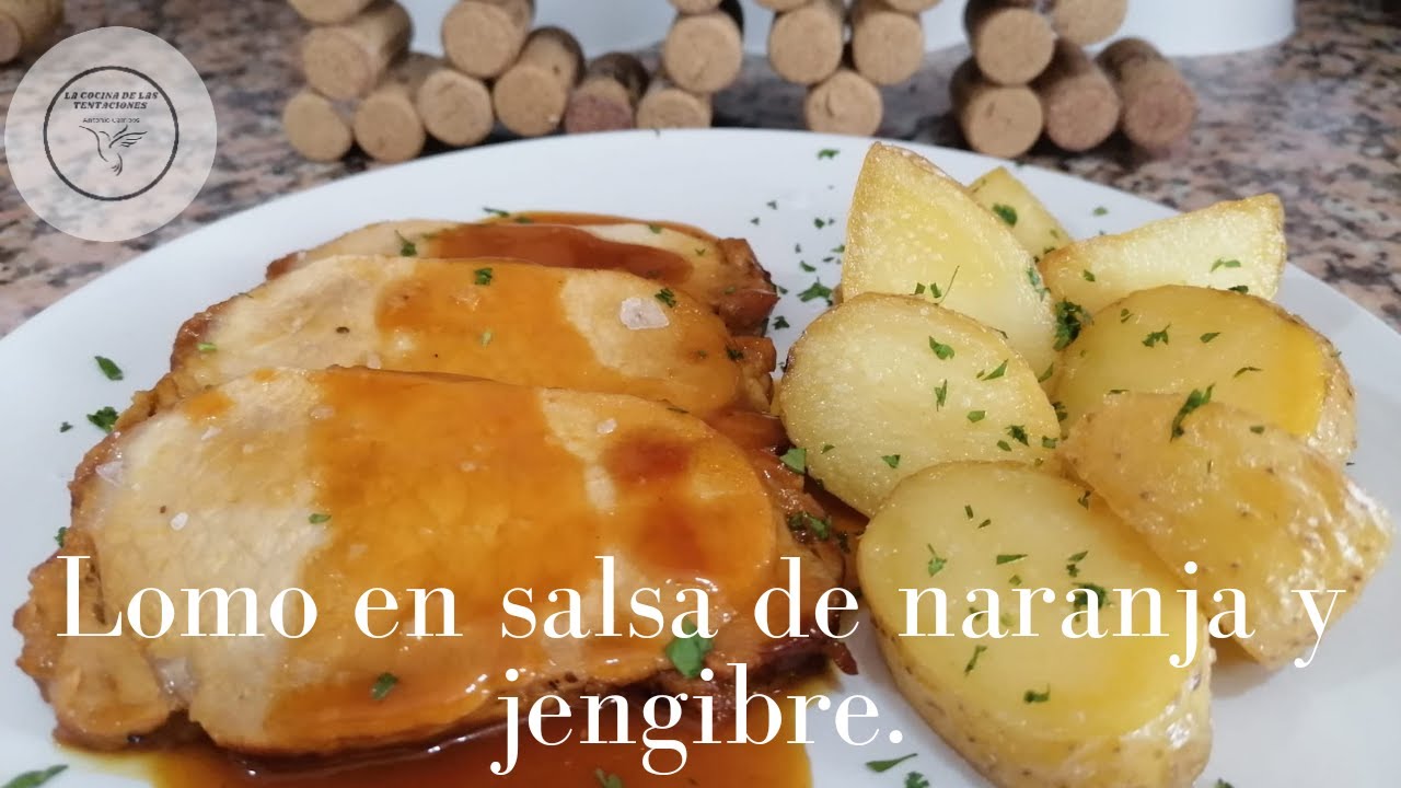Lomo en salsa de naranja y jengibre con patatas confitadas