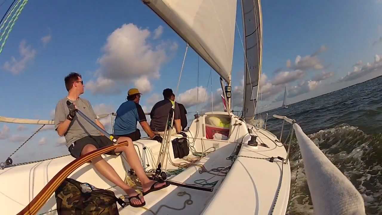 J80 Wednesday night sailboat racing on Galveston Bay