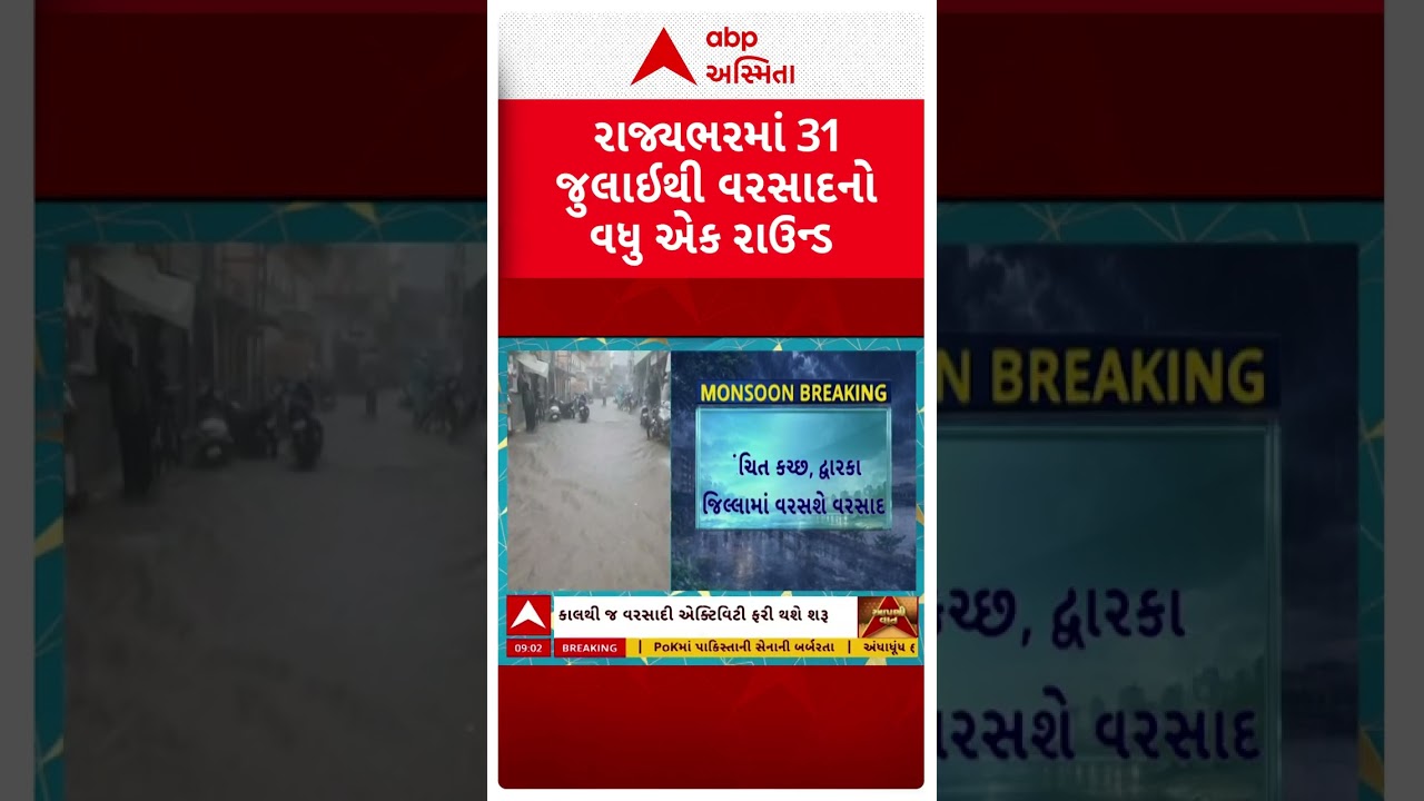 Gujarat Rain | ગુજરાતમાં 31 જુલાઇથી વરસાદનો વધુ એક રાઉન્ડ શરૂ થશે