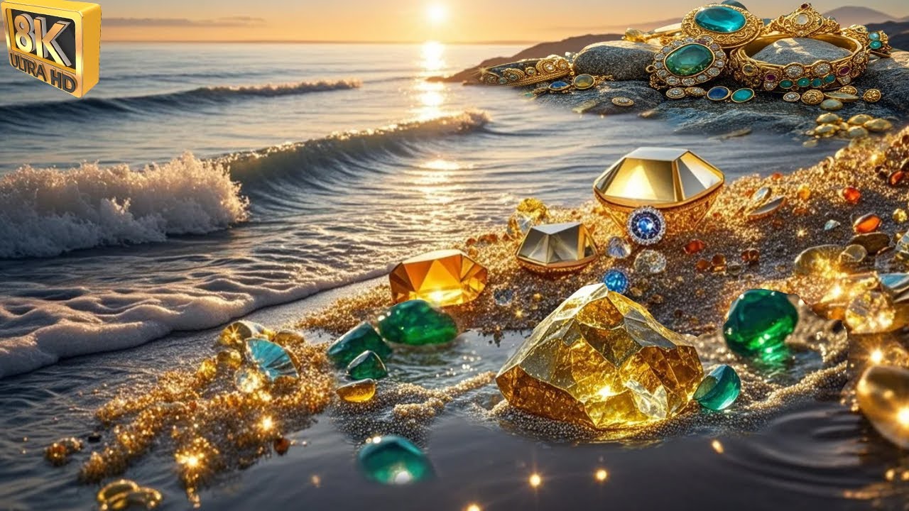 I observed a purple glow in the river, which turned into colorful pearl oysters and gold.