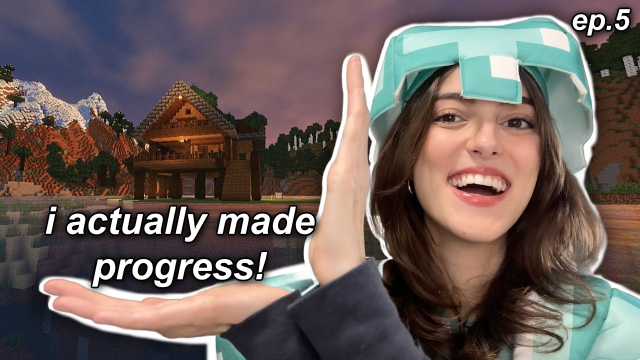 dumb girl FINALLY builds a house in Minecraft HARDCORE