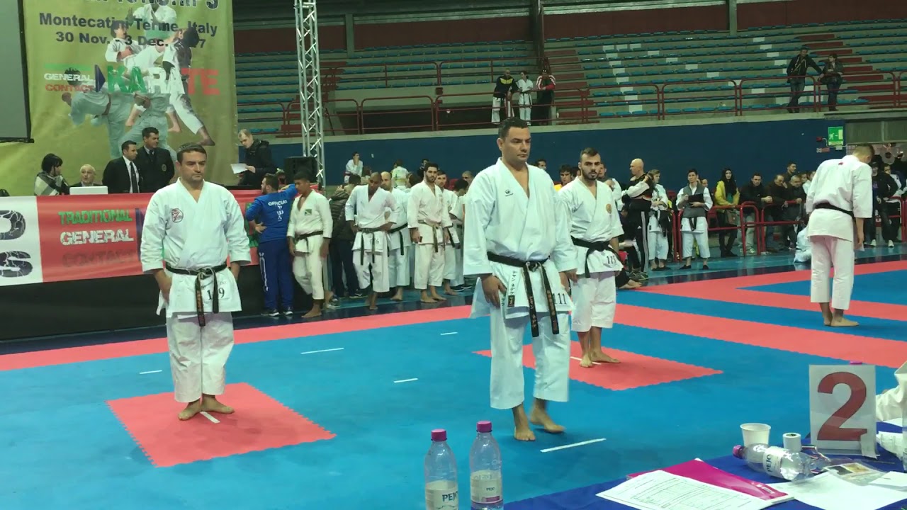 Macedonian kata team perform kata nijushiho at ITKF WC on Montecatini Italy