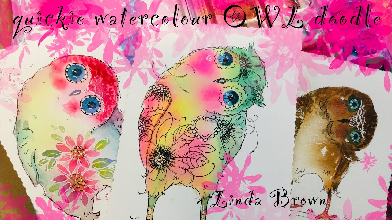 Quickie #5 Owl Watercolour and Ink Doodle, ideal quickie project for beginners 5-15minutes to paint!