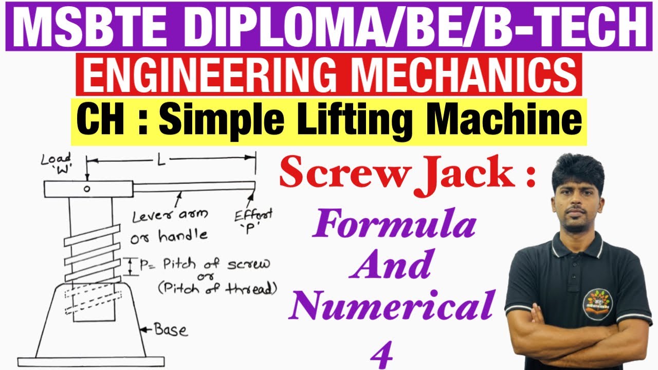 Numerical 04 : Screw Jack | Simple lifting machine l MSBTE DIPLOMA | BE | B-TECH 