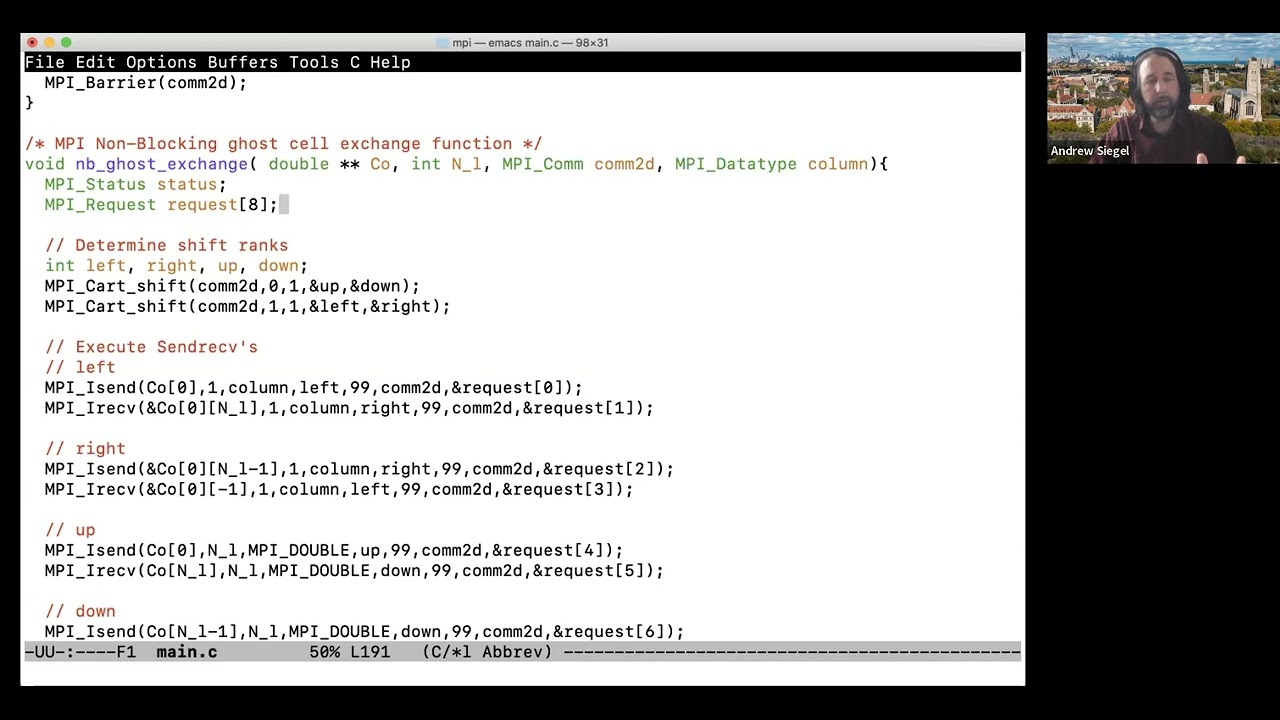 Lesson 4, part 1:  Non blocking send recv for ghost cell exchange