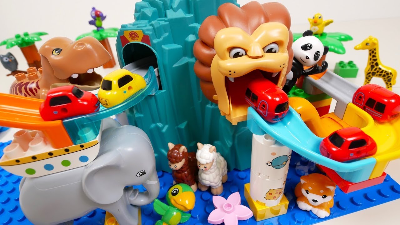 Satisfying Building Blocks Marble Run Lion Tunnel Roller Coaster cute animal block coaster
