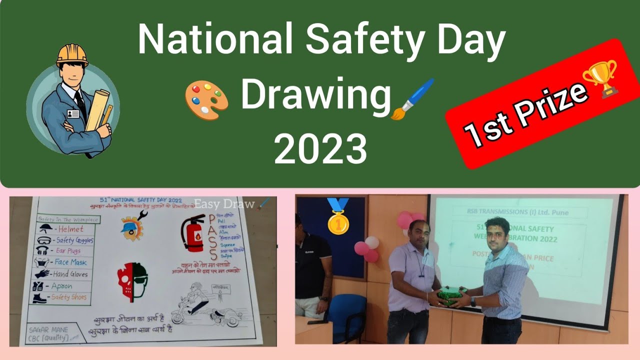 National Safety Day Drawing🎨Industrial Safety🖌️Road Safety🪖Slogan | Easy Draw