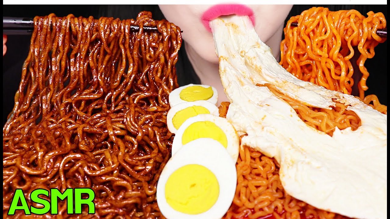 ASMR CHEESY FIRE NOODLES, BLACK BEAN NOODLES 치즈 불닭볶음면, 짜파게티 먹방 EATING SOUNDS