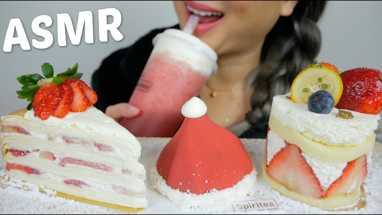 ASMR Mousse Cake, Crepe Cake & Mini Cake *NO Talking Soft Eating Sounds Mukbang | N.E Let's Eat